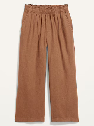 High-Waisted Lettuce-Edge Linen-Blend Culotte Pants for Women | Old Navy (US)