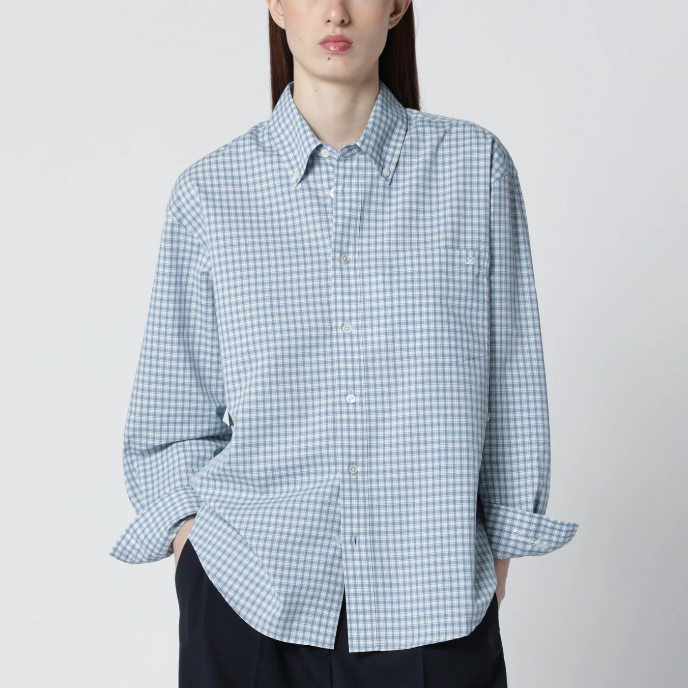 Oversized light blue check shirt | The Double F