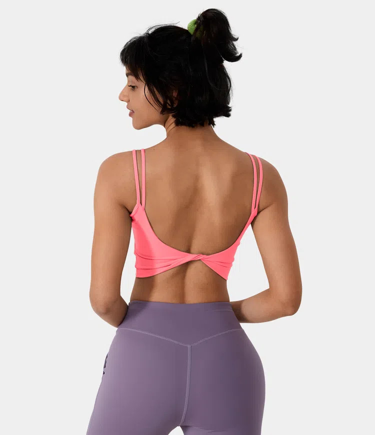 Double Straps Backless Twisted Cropped Yoga Tank Top | HALARA