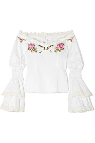 alice McCALL - Bon Voyage Off-the-shoulder Embroidered Cotton Blouse - White | NET-A-PORTER (US)