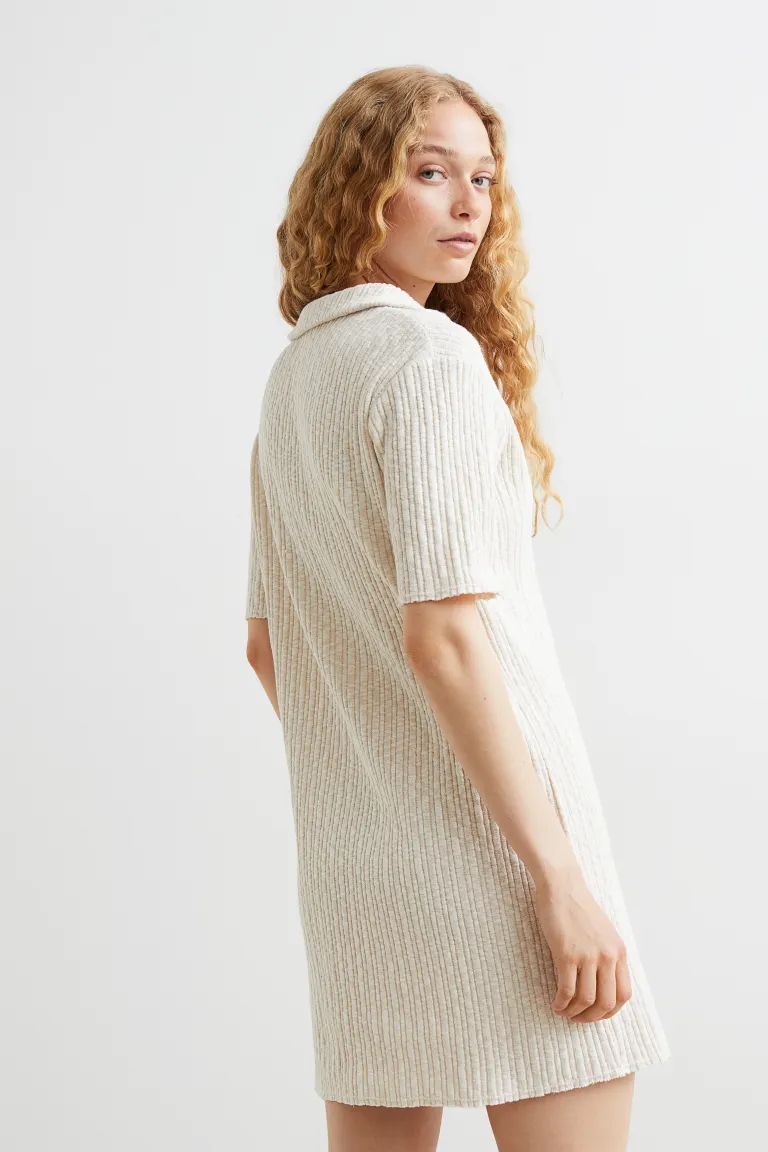Collared Ribbed Dress - Natural white - Ladies | H&M US | H&M (US)