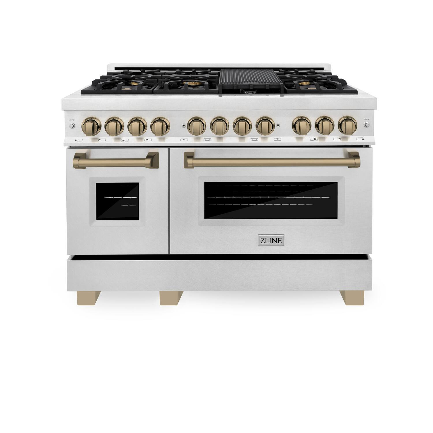 ZLINE - Autograph 48 in. 6.0 cu. ft. Freestanding Legacy Dual Fuel Range with 7 Burners in Satin Steel and Bronze Accents - Satin Stainless Steel | Best Buy U.S.