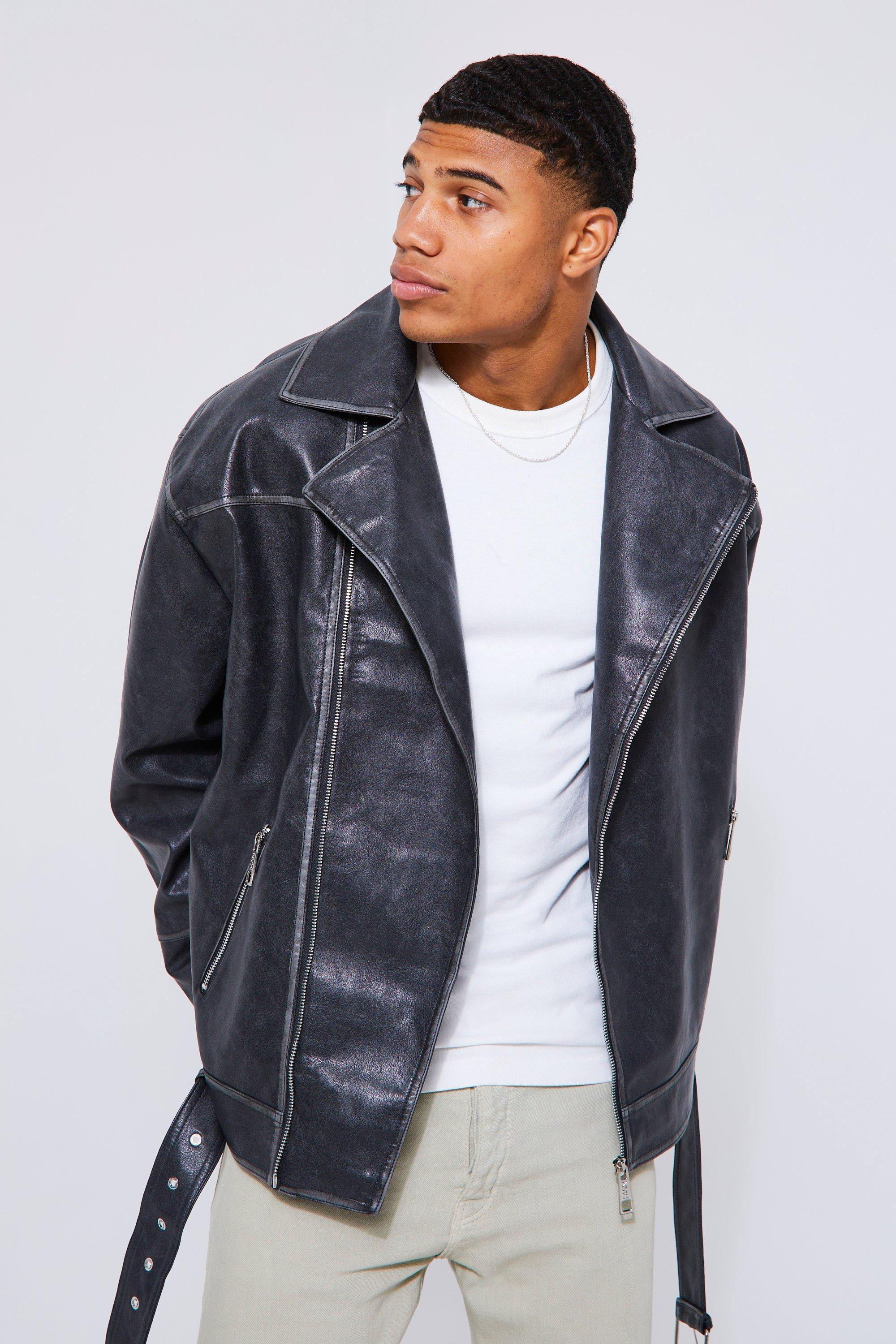Oversized Vintage Pu Biker Jacket | boohooMAN (DE, IE & UK)