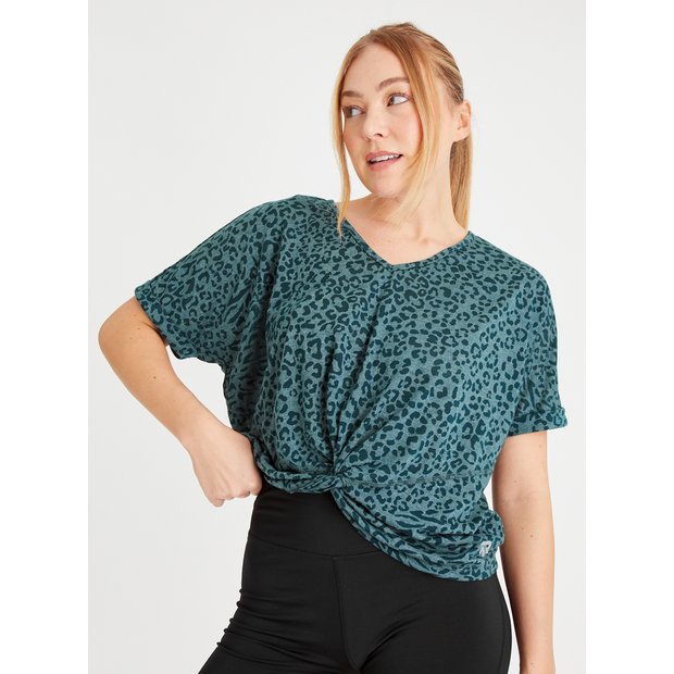 Buy Active Green Leopard Print Twist T-Shirt 14 | Sports tops | Tu | Tu Clothing