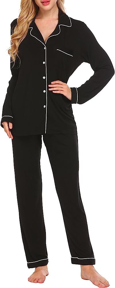 Ekouaer Sleepwear Womens Pajamas Set Long Sleeve Pjs Cotton Loungewear with Buttons XS-XXL | Amazon (CA)