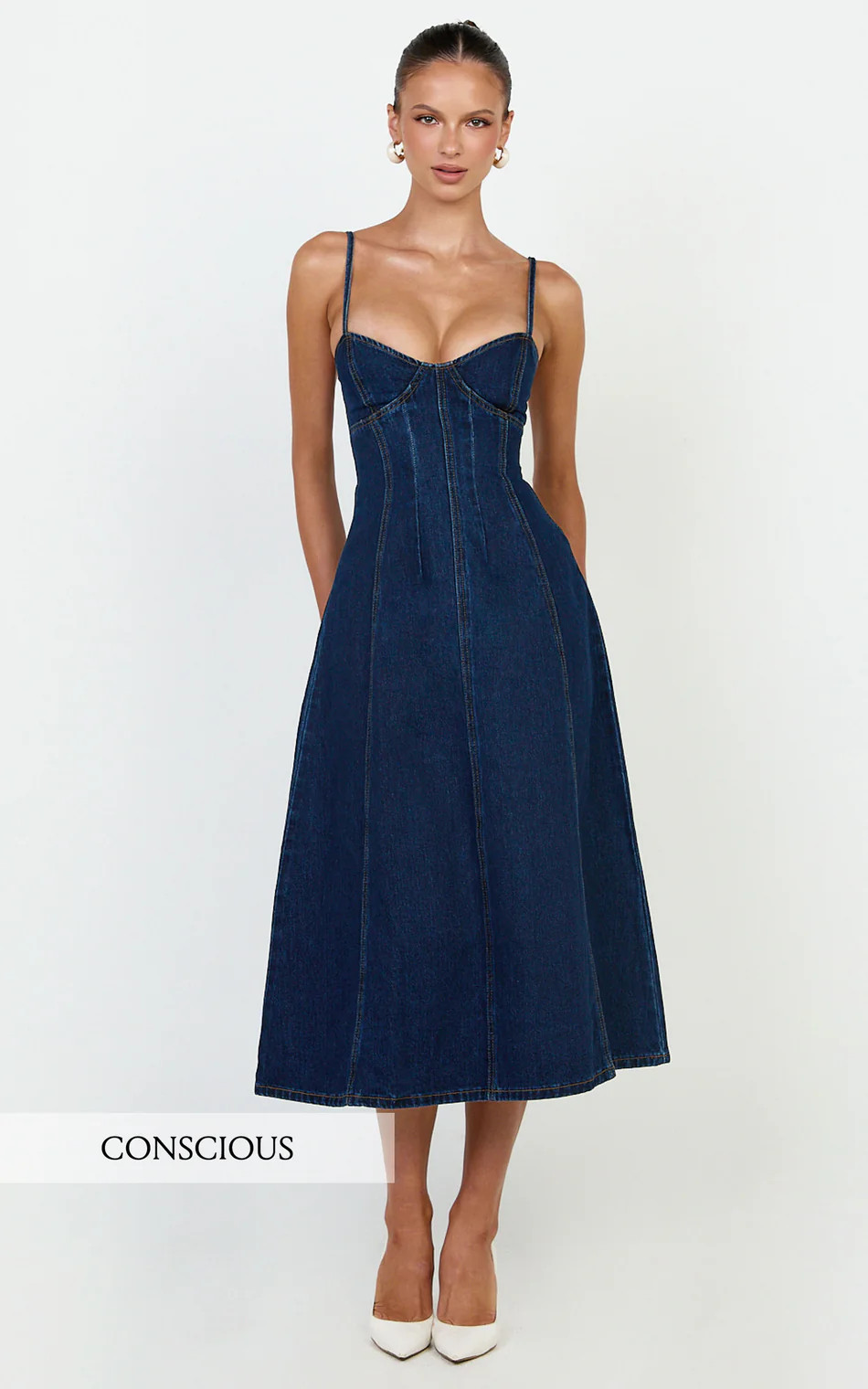 Recycled Denim Fit and Flare Dress in Indigo Wash | Showpo (US, UK & Europe)
