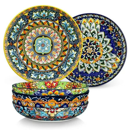 Malacasa Pasta Bowls, Ceramic Salad Bowls Set of 6, 42 oz Large Corlorful Serving Bowls for Kitchen, Dishwasher Microwave Safe Soup Bowls Set, Pasta Plates | Walmart (US)