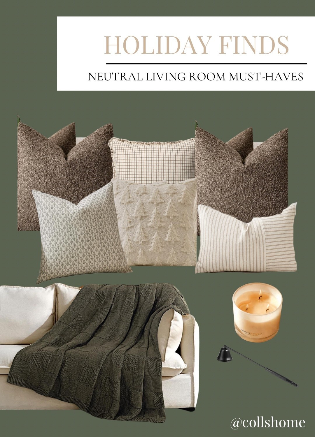 Amazon finds, Amazon decor, throw pillows, holiday pillows, winter pillows, holiday couch decor, living room holiday decor, neutral living room decor, neutral holiday decor, dark green throw blanket, black candle sniffer, candle

#LTKSeasonal #LTKHoliday #LTKSaleAlert