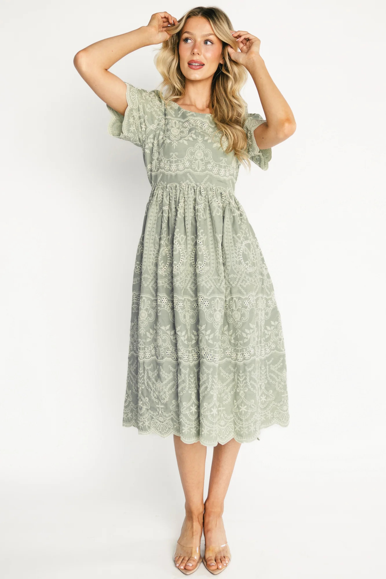 Margot Eyelet Midi Dress — Sage Embroidered Eyelet | Baltic Born | Baltic Born