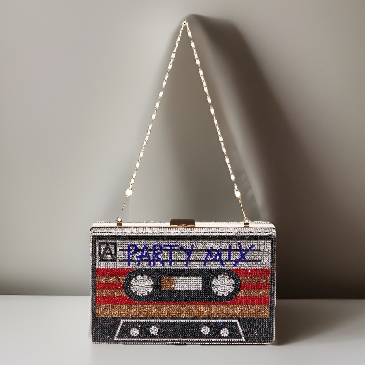 Rhinestone Cassette Tape Clutch Purse Party Mix Hard Case Bag w/2 Straps | eBay | eBay US