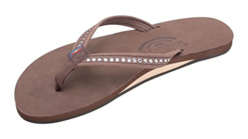Rainbow Sandals Women's Single Layer Premier Leather w/Swarovski Crystal Narrow Strap, Expresso, Ladies Large / 7.5-8.5 B(M) US | Amazon (US)