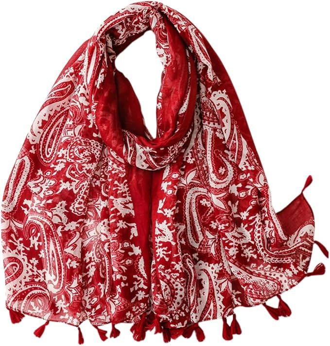 Beslen Scarf for Women Lightweight Fashion Printed Cotton Scarves Boho Fringed Shawl Wraps | Amazon (US)