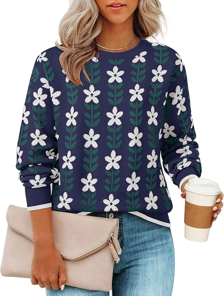 ZESICA Women's Long Sleeve Crewneck Sweater 2025 Fall Printed Cute Oversized Knitted Pullover Top... | Amazon (US)