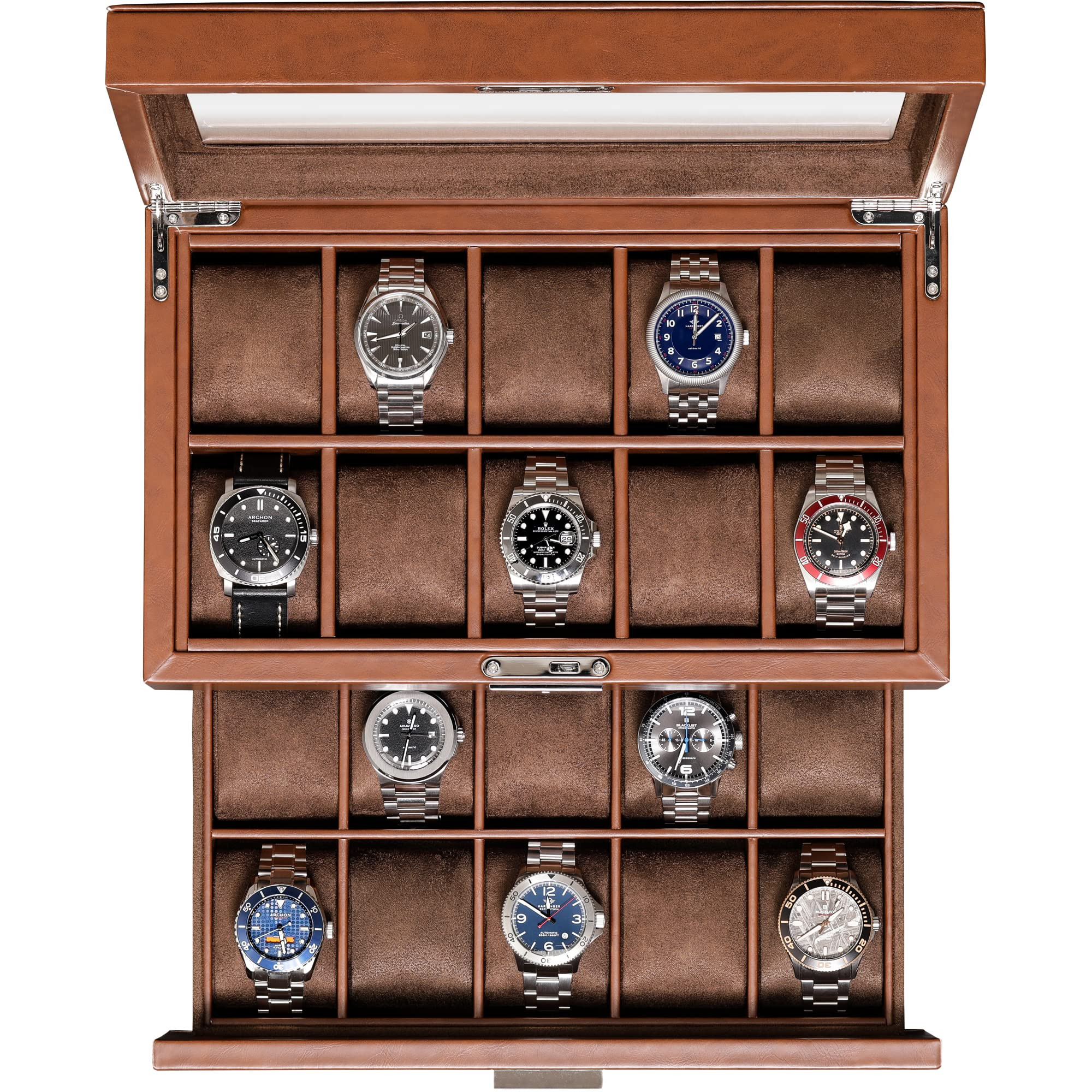 ROTHWELL 20 Slot Leather Watch box - Luxury Case Display Jewelry Organizer, - Locking Display Cas... | Amazon (US)
