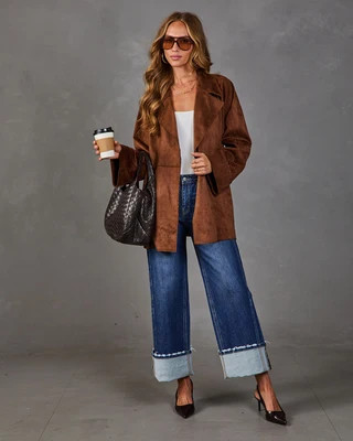 Autumn Story Faux Suede Wrap Tie Trench Coat Tobacco / M | VICI