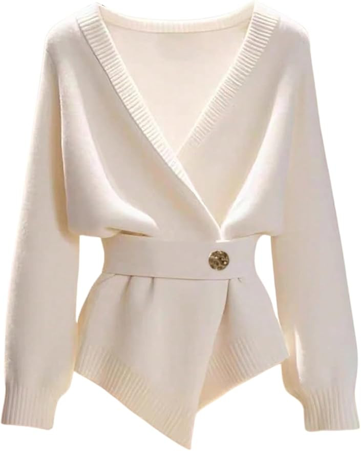 Verdusa Women's Old Money Wrap Sweater Asymmetrical Cinched Waist Belted Comfy Cardigan | Amazon (US)