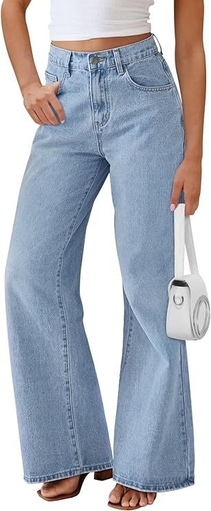 AUTOMET Women High Waisted Wide Leg Jeans Straight Leg Tummy Control Trendy Boyfriend Denim Pants... | Amazon (US)
