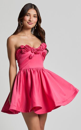 Angeletta Mini Dress - Sweetheart Rosette Detail Fit & Flare in Pink | Showpo (US, UK & Europe)