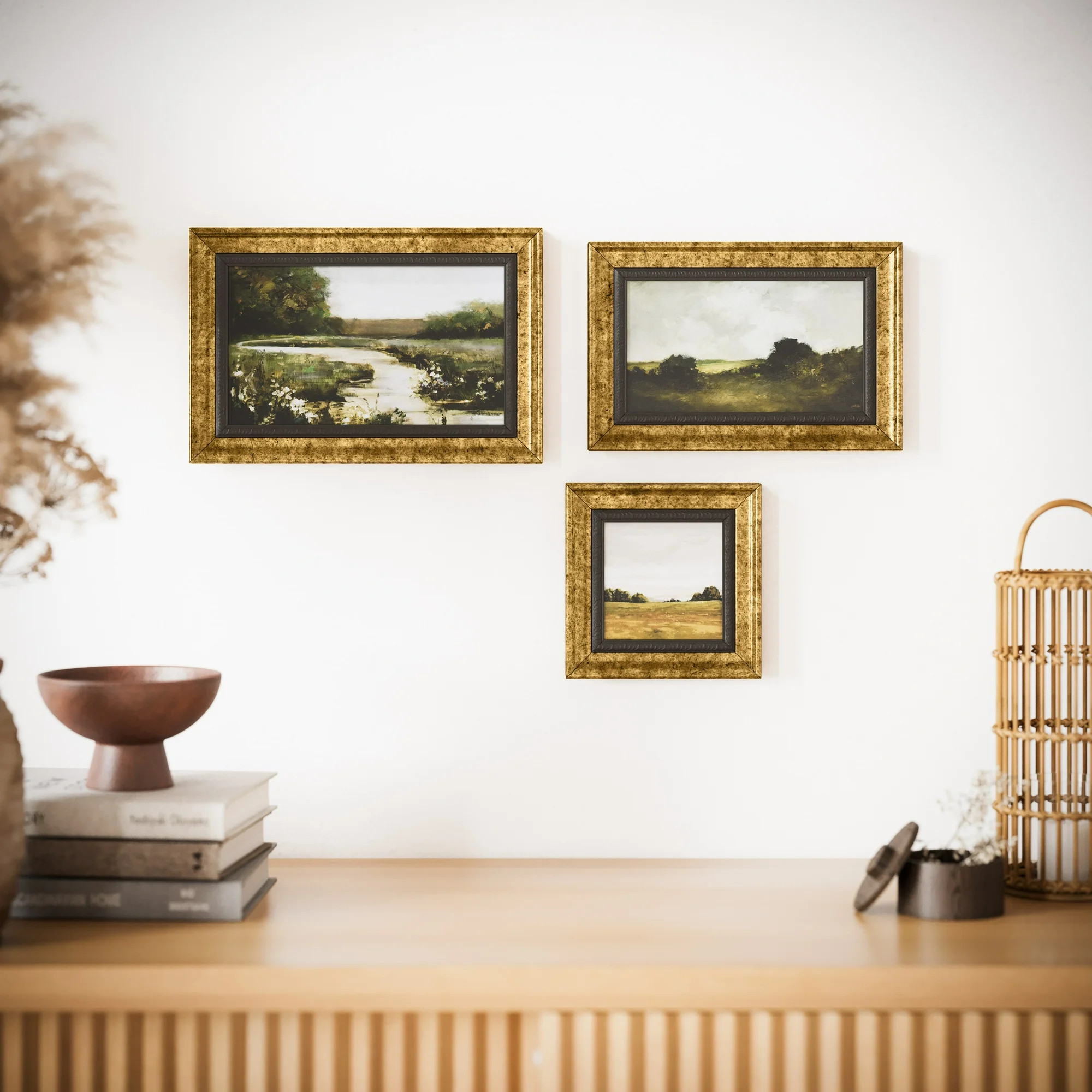 Beautiful Classic Landscape Wall Art Set of 3, Vintage Framed Wall Décor, Gold Brushed Multi-Siz... | Walmart (US)