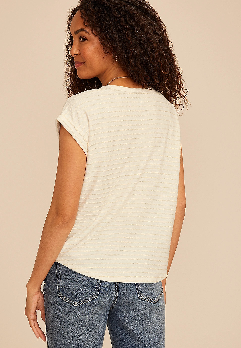 24/7 Metallic Striped Clara Tee | Maurices