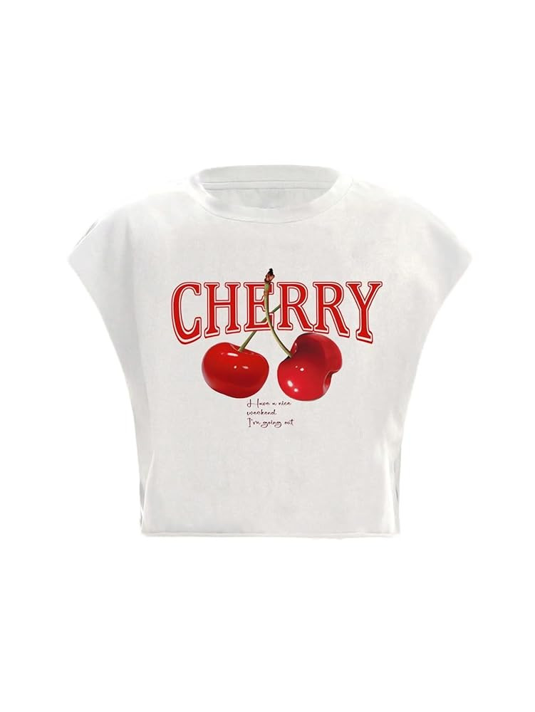 GORGLITTER Women's Graphic Print Cap Sleeve Crop Top Casual Round Neck Short Sleeve T-Shirt | Amazon (US)