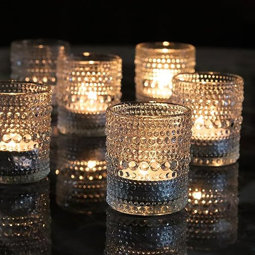 Clear Glass Votive Candle Holders Set 12 PCS Hobnail Tealight Candle Holders for Fall Decor, Halloween, Weddings, Birthday Table Centerpiece Decorations | Amazon (US)