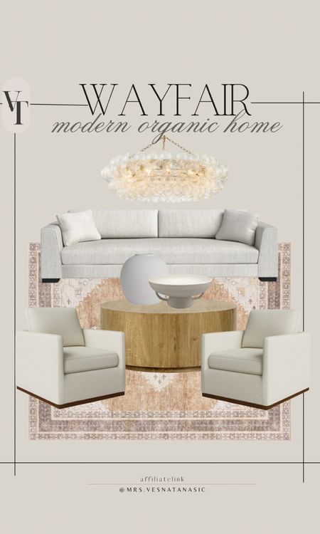 Modern organic home design with neutral pieces. 

@wayfair #wayfair #wayfairfinds #livingroom #home #couch #sofa #arearug 

#LTKHome #LTKSaleAlert #LTKStyleTip