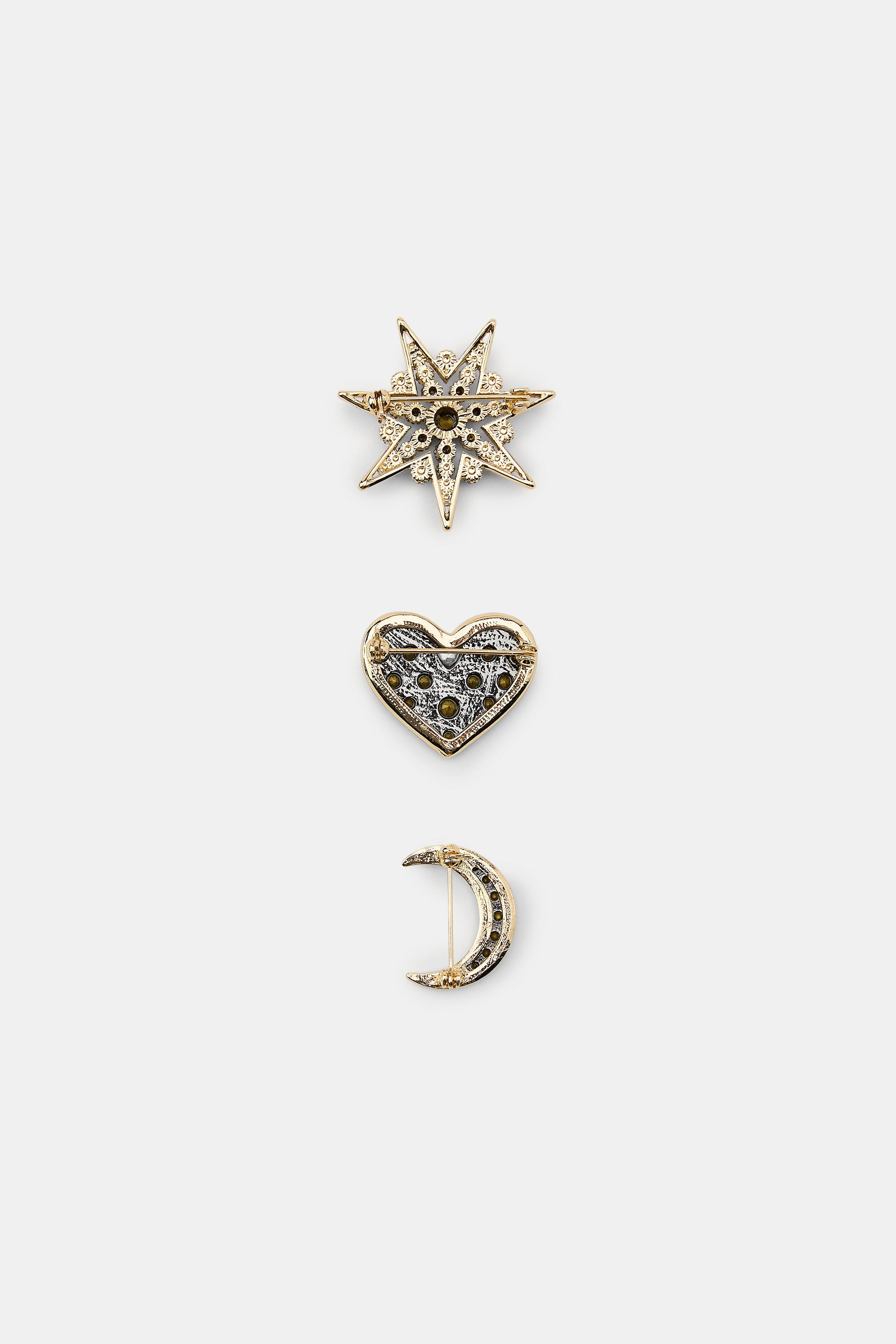 THREE-PACK OF SPARKLY MOON AND STAR BROOCHES | Zara US