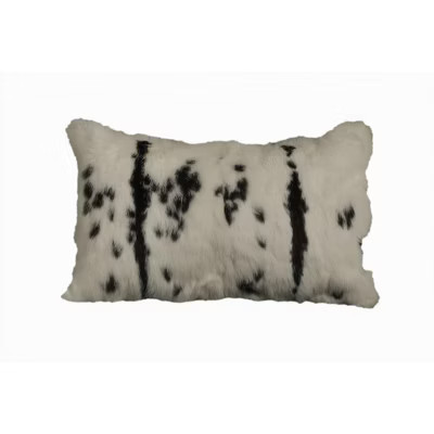 HomeRoots 12" X 20" Black And White Rabbit Zippered Natural Fur Animal Print Throw Pillow | Target