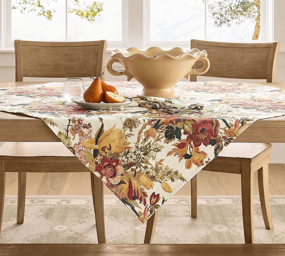 Linden Floral Embroidered Cotton Table Throw | Pottery Barn (US)