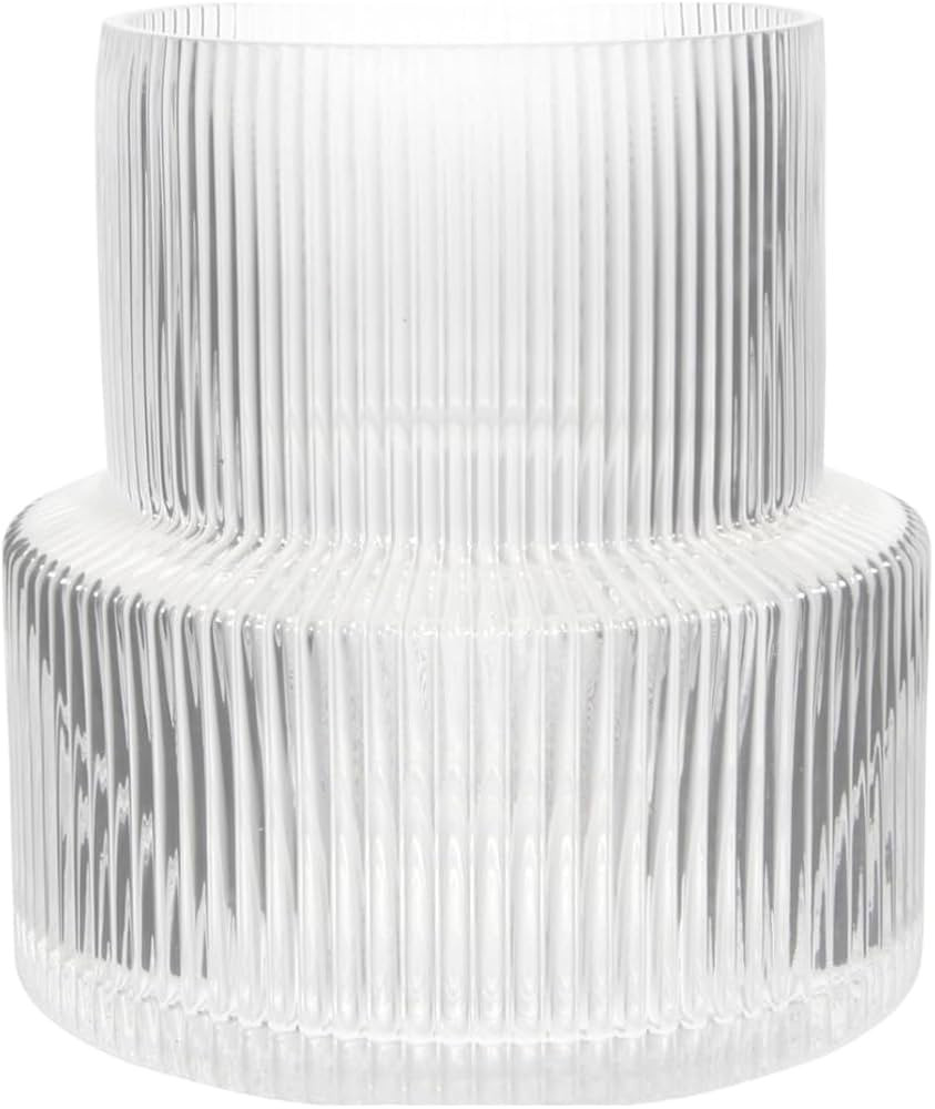 Large Clear Ribbed Glass Vase - Fluted Flower Vase for Modern Home Décor - Glass Vases for Cente... | Amazon (US)