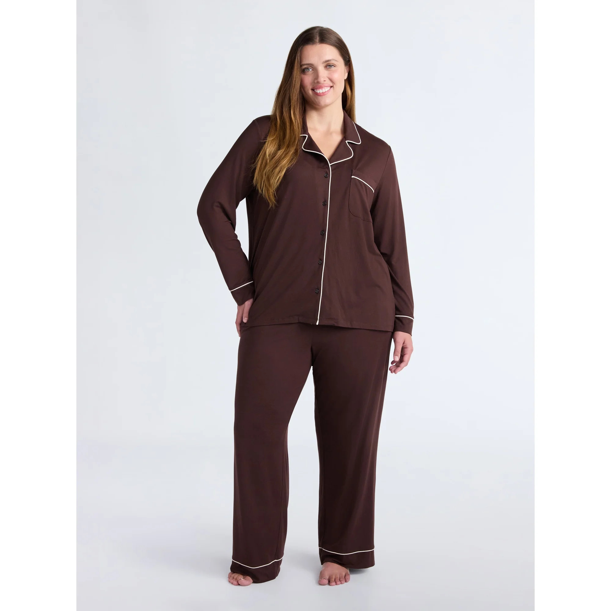 Joyspun Women’s Dreamy Soft Collection Long Sleeve Top and Pants Pajama Set, Sizes XS-4X | Walmart (US)