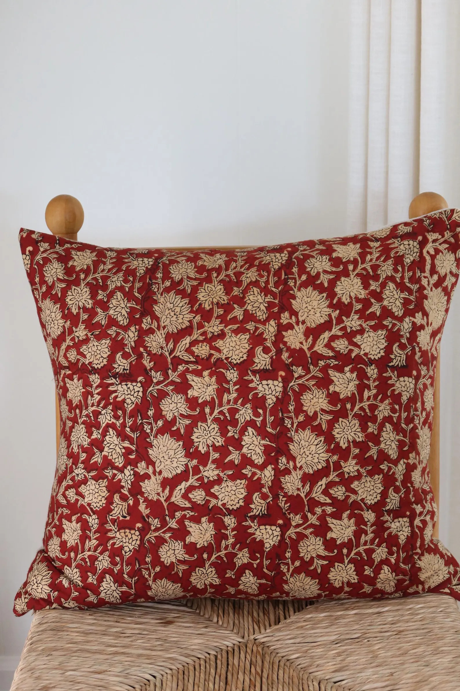 Vale - Floral Print Creamy Red Pillow Cover - Etsy | Etsy (US)