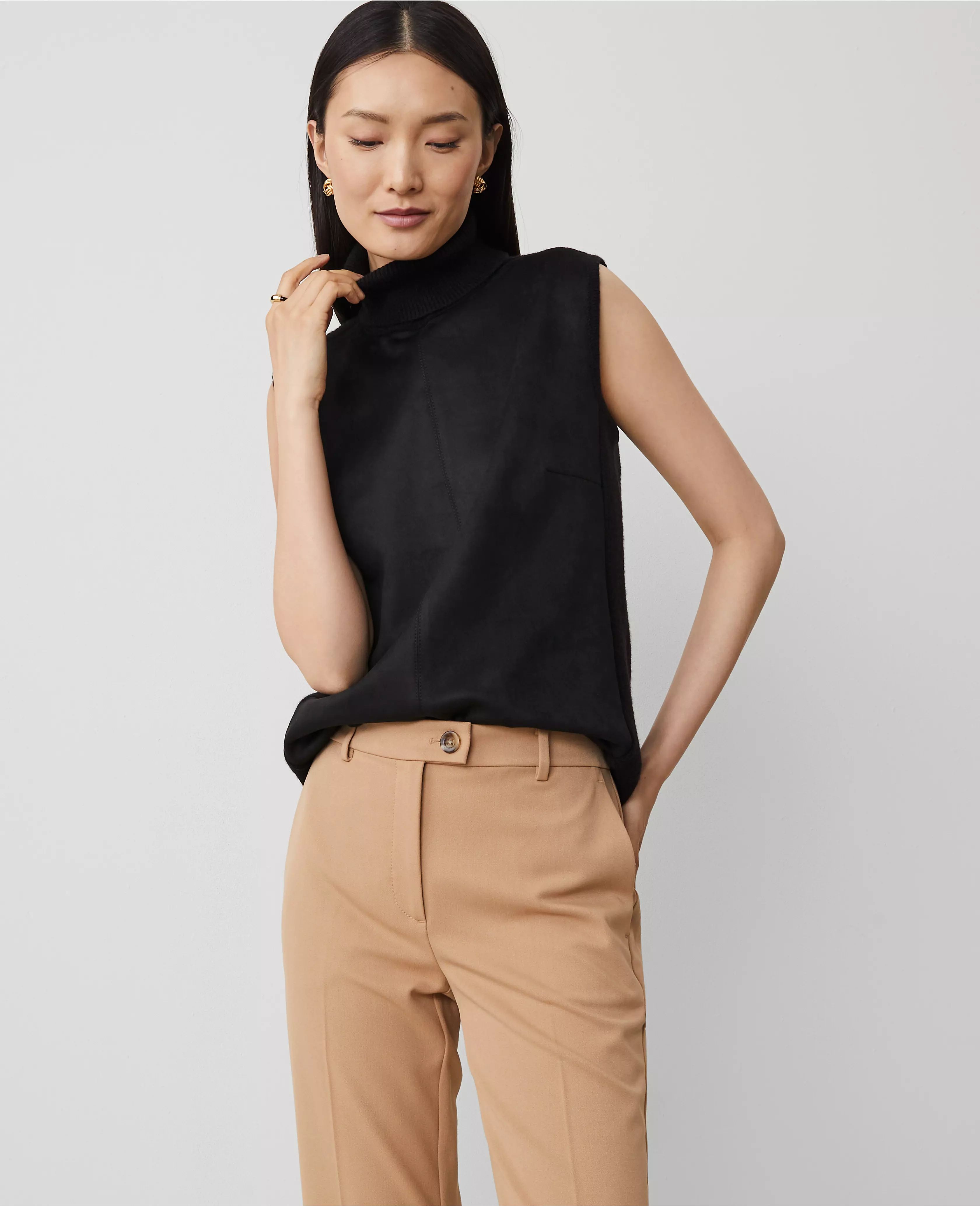 Faux Suede Mixed Media Turtleneck Sweater | Ann Taylor (US)