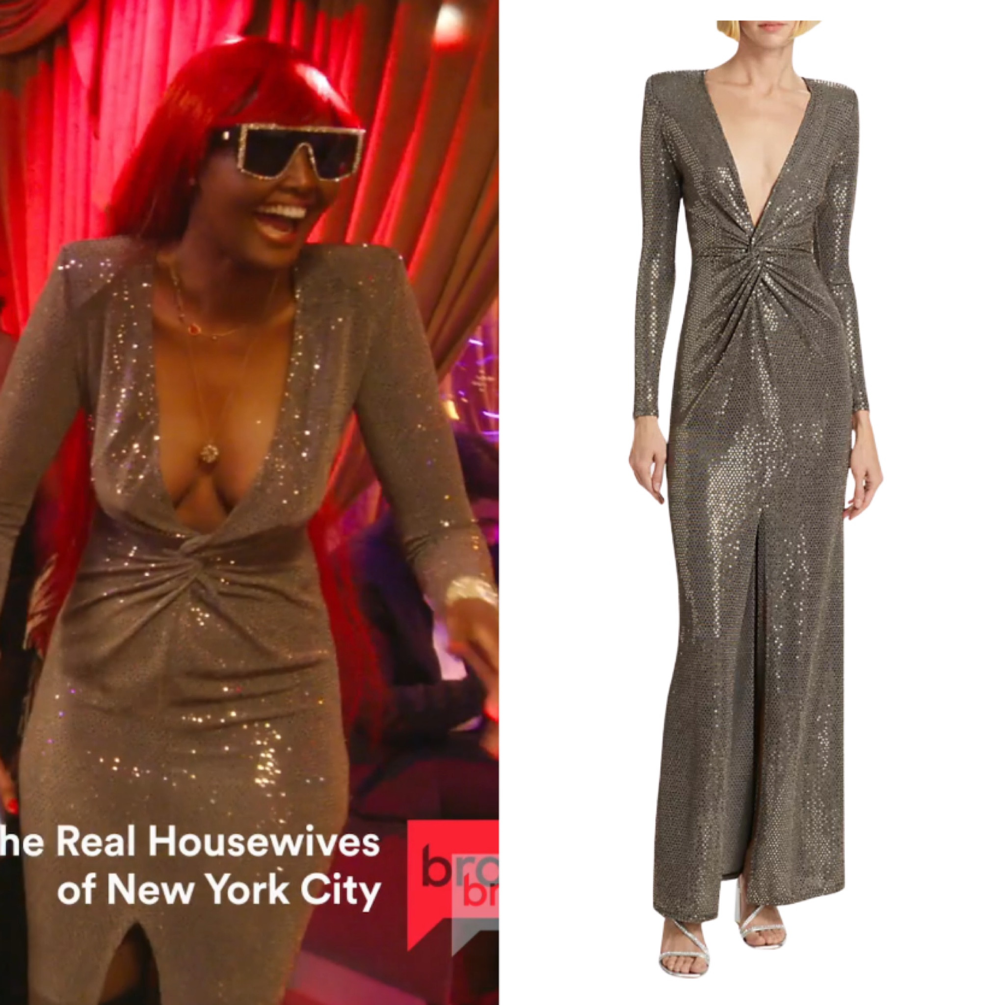 Ubah Hassan’s Gold Sequin Twist Front Dress 