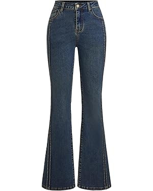 CIDER High Stretch Denim High Rise Solid Flared Jeans | Amazon (US)