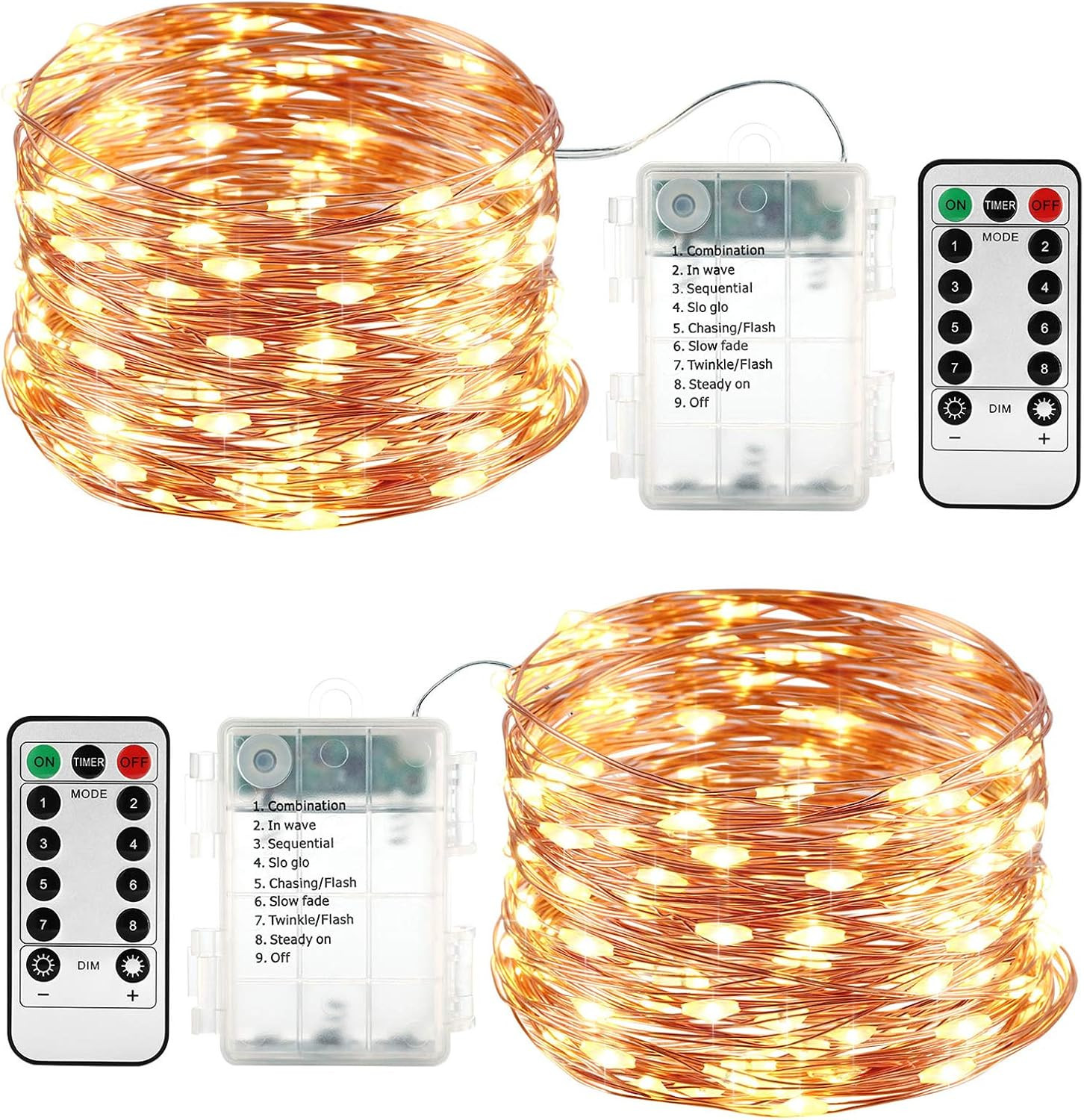 Lyhope 2 Pack Fairy Lights, Battery Operated Waterproof 8 Modes with Remote Control 33ft 100 Led ... | Amazon (CA)
