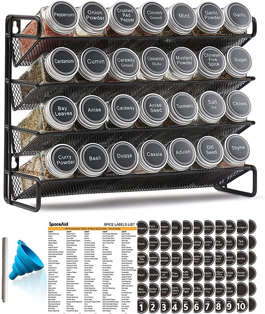 SpaceAid Spice Rack Organizer with 28 Spice Jars, 386 Spice Labels, Chalk Marker and Funnel Set for  | Amazon (US)