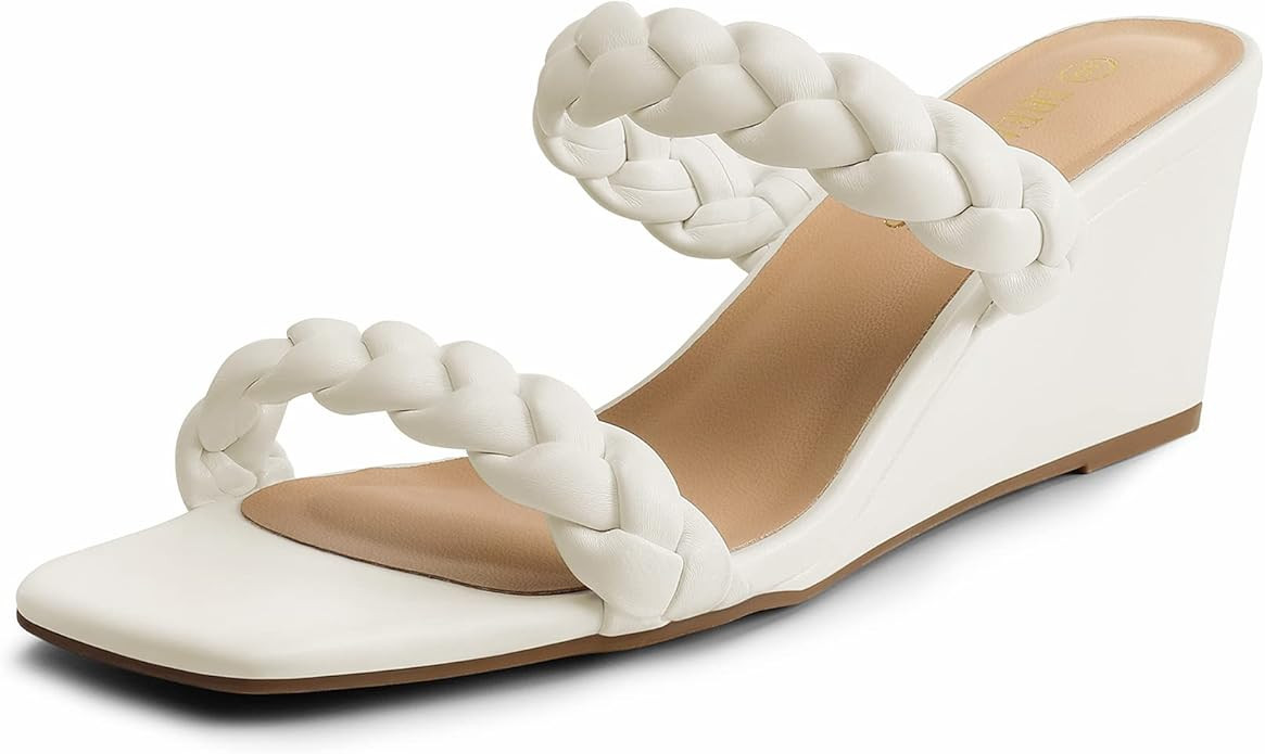 DREAM PAIRS Women Slides Wedge Sandals Square Open Toe Dress Casual Strappy Shoes | Amazon (US)