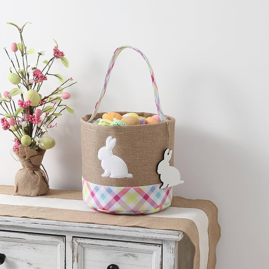Easter Basket – Bunny Basket with DIY Blank Wooden Bunny Tag for Kids, Boys, Girls, Easter Egg ... | Amazon (US)