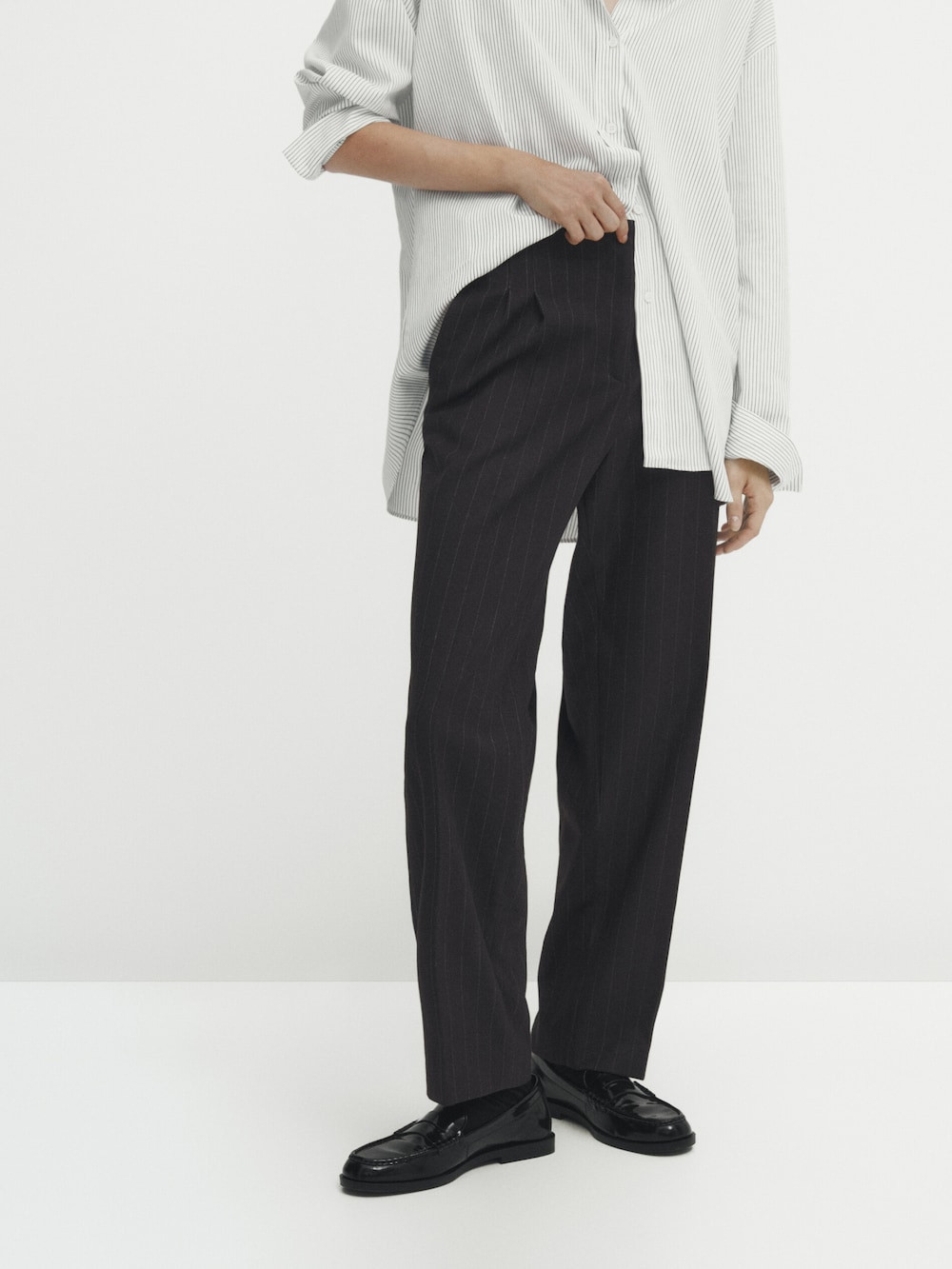 Pinstriped darted suit trousers | Massimo Dutti UK