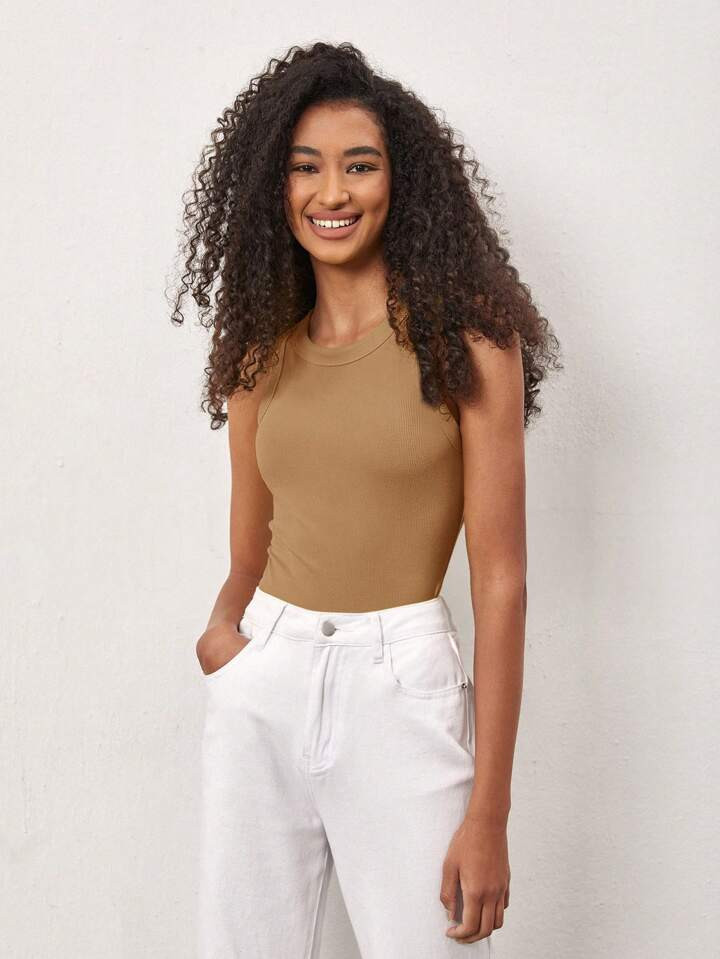 SHEIN BASICS Women's Solid Color Sleeveless Top | SHEIN USA | SHEIN