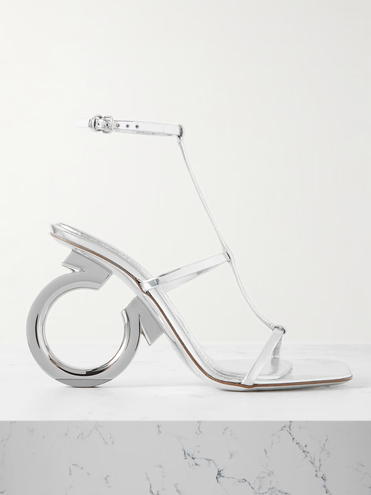Ferragamo - Elina Logo-detailed Metallic Leather Sandals - Silver | NET-A-PORTER (US)