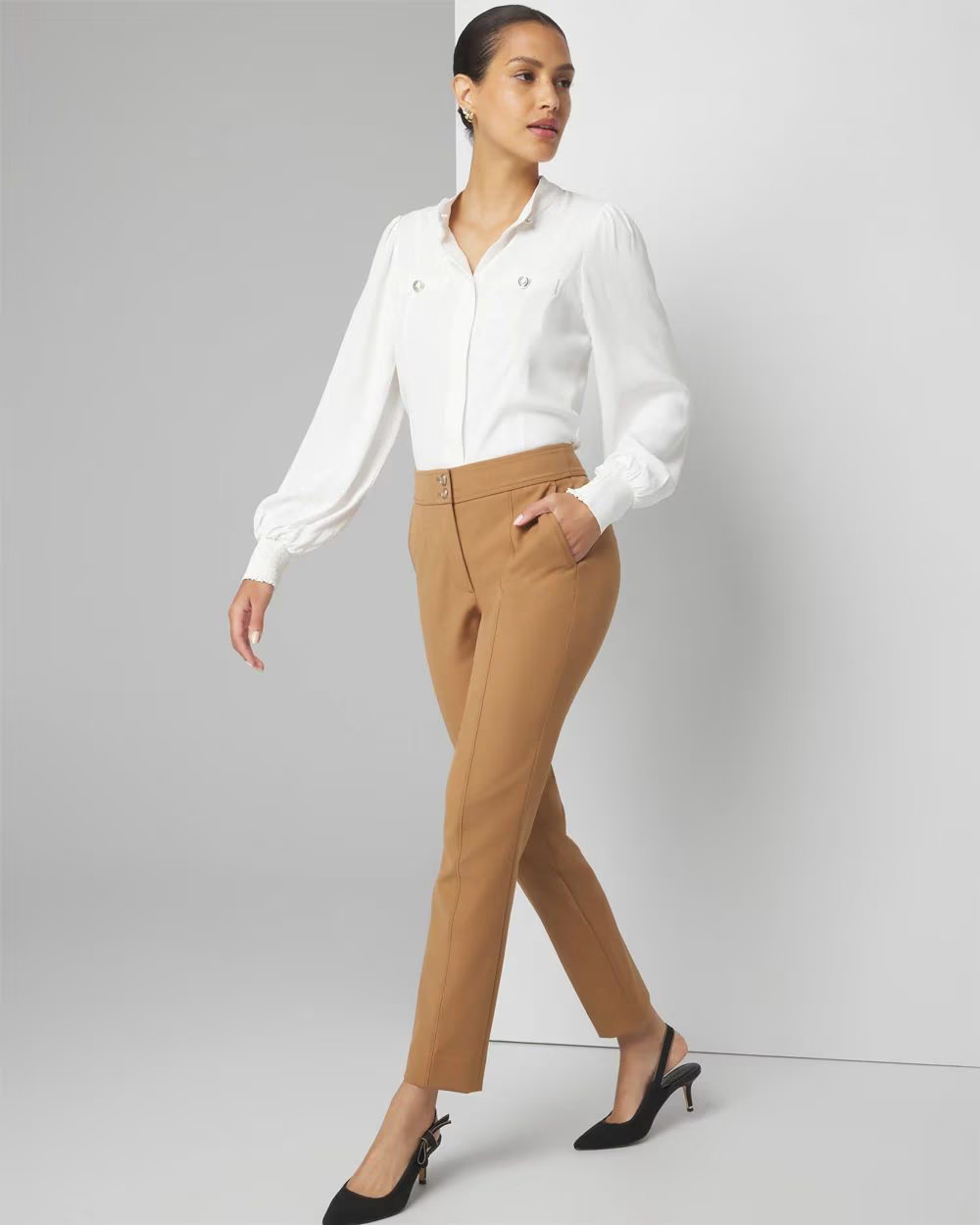 Petite WHBM® Elle Slim Ankle Lightweight Comfort Stretch Pant | White House Black Market