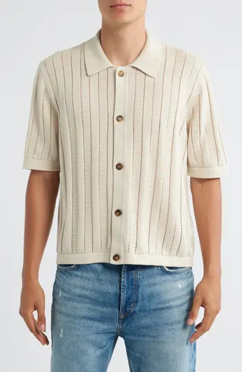 Corridor Ladder Knit Short Sleeve Button-Up Shirt in Natural at Nordstrom Rack, Size Medium | Nordstrom Rack