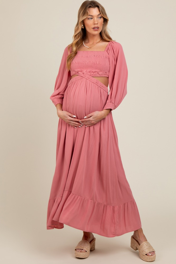 Pink Cutout Maternity Maxi Dress | PinkBlush Maternity