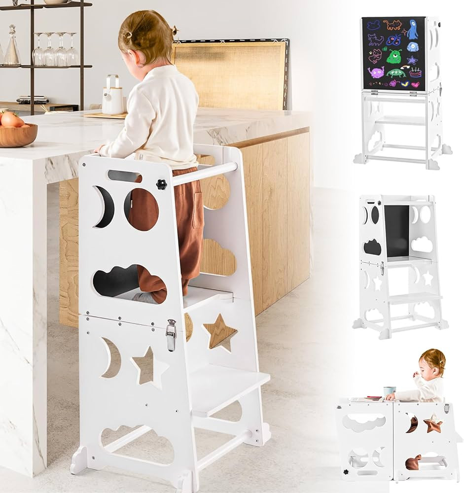 Toddler Kitchen Stool Helper, 4 in 1 Toddler Standing Tower Collapsible Kids Step Stool for Bathr... | Amazon (US)