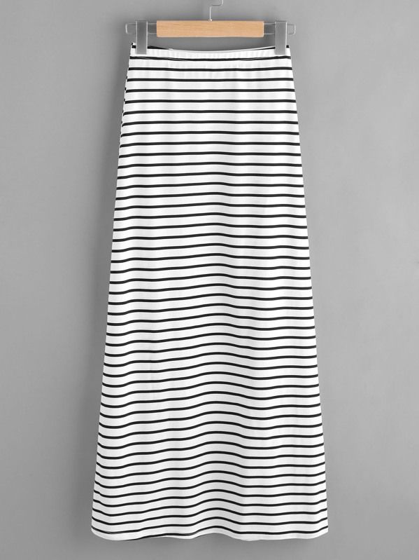 Elastic Waist Striped Split Side Jersey Skirt | SHEIN