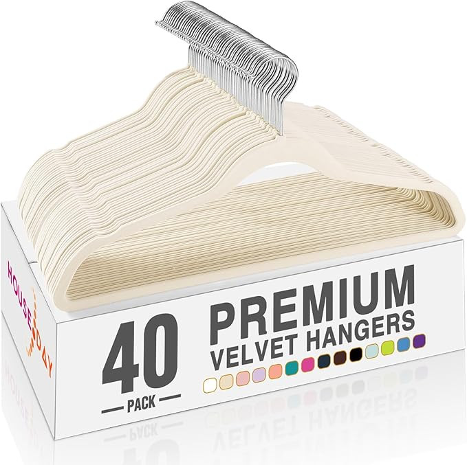 HOUSE DAY Ivory Velvet Hangers 40 Pack, Non Slip Clothes Felt Hanger Heavy Duty for Coat, Premium... | Amazon (US)