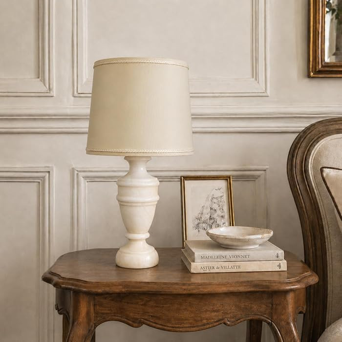 Royal Designs, Inc. 15.5" Mini Champagne Spanish Alabaster Natural Stone Table Lamp, Pedestal Sty... | Amazon (US)